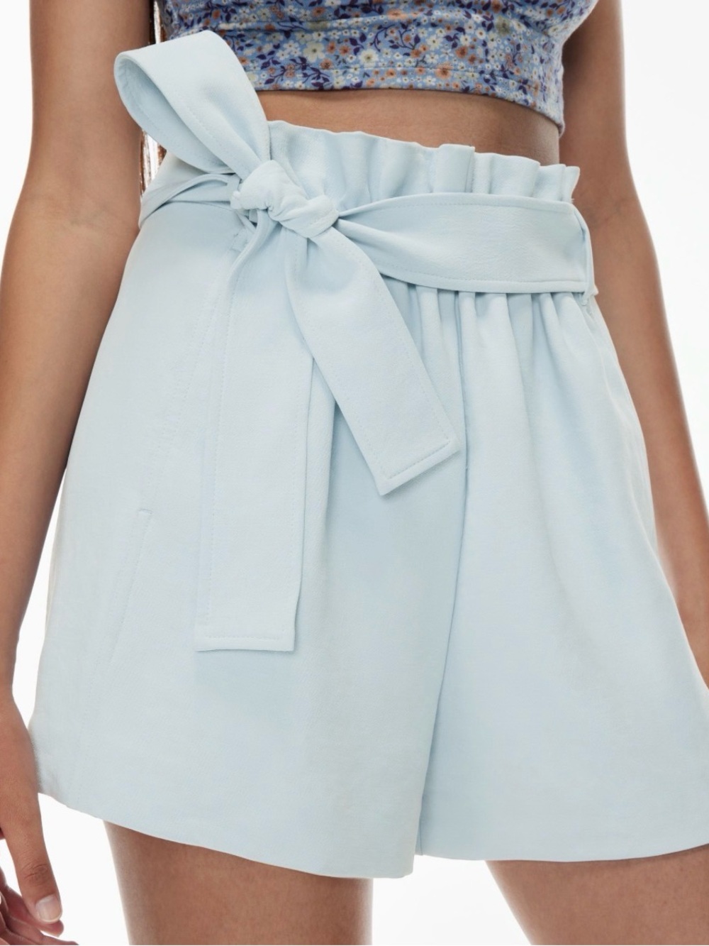 Windsor Light Blue High-Waist Paperbag Shorts with Self Tie
